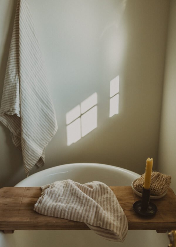 Linen Chambray Towel by Fog Linen Work | Gray and White Stripe (Large)