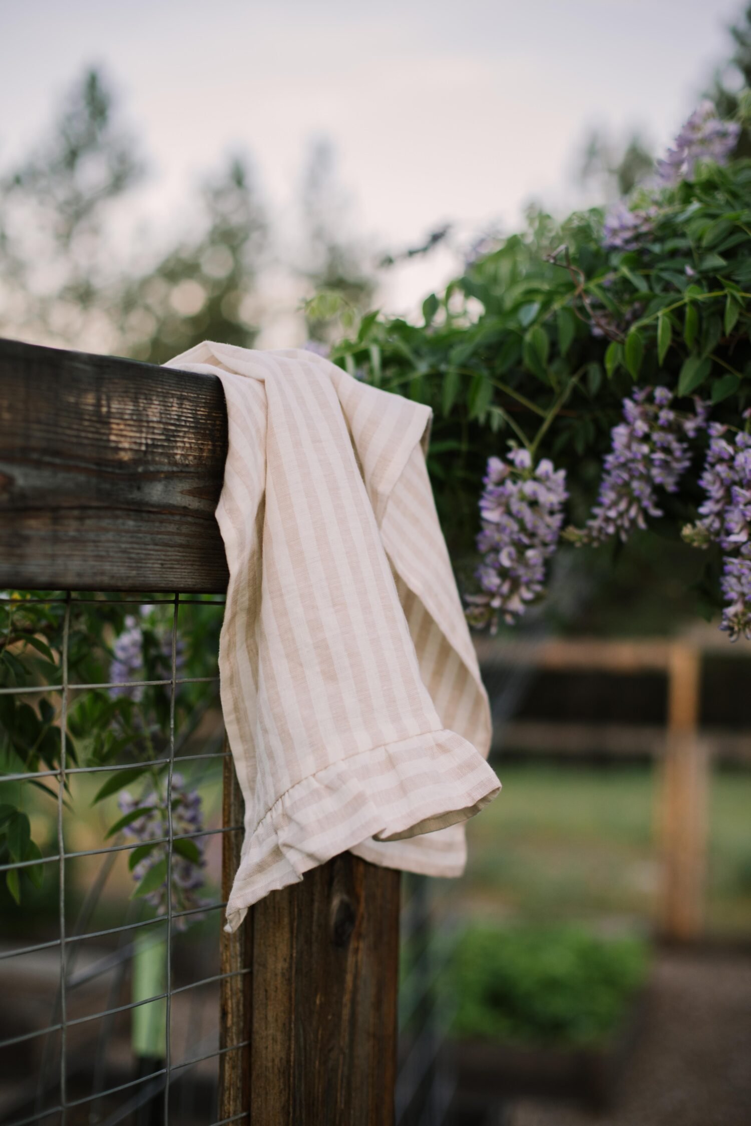 Ruffle Trim Tea Towel in Striped Natural - Image 3