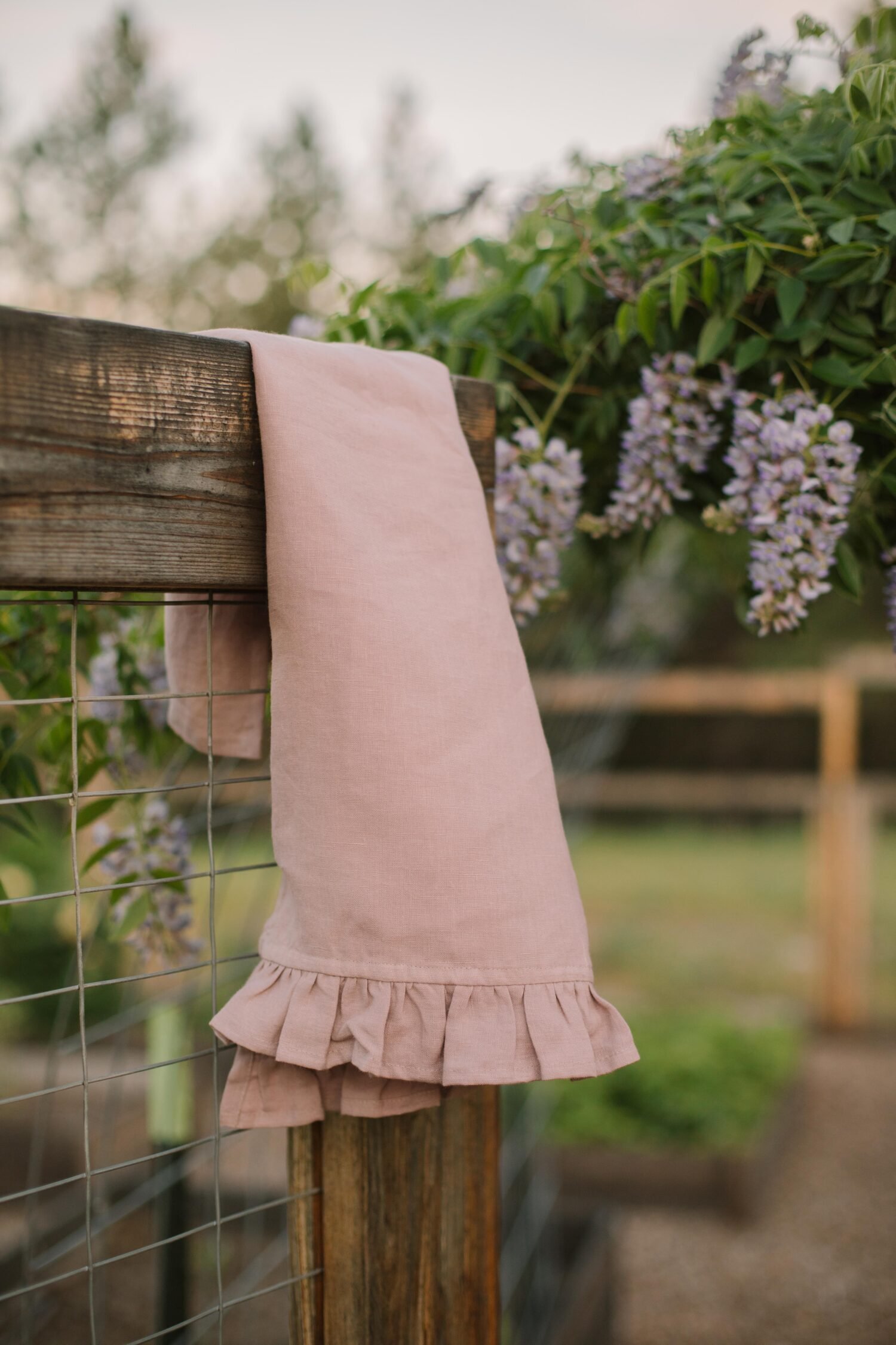 Ruffle Trim Tea Towel in Woodrose - Image 3