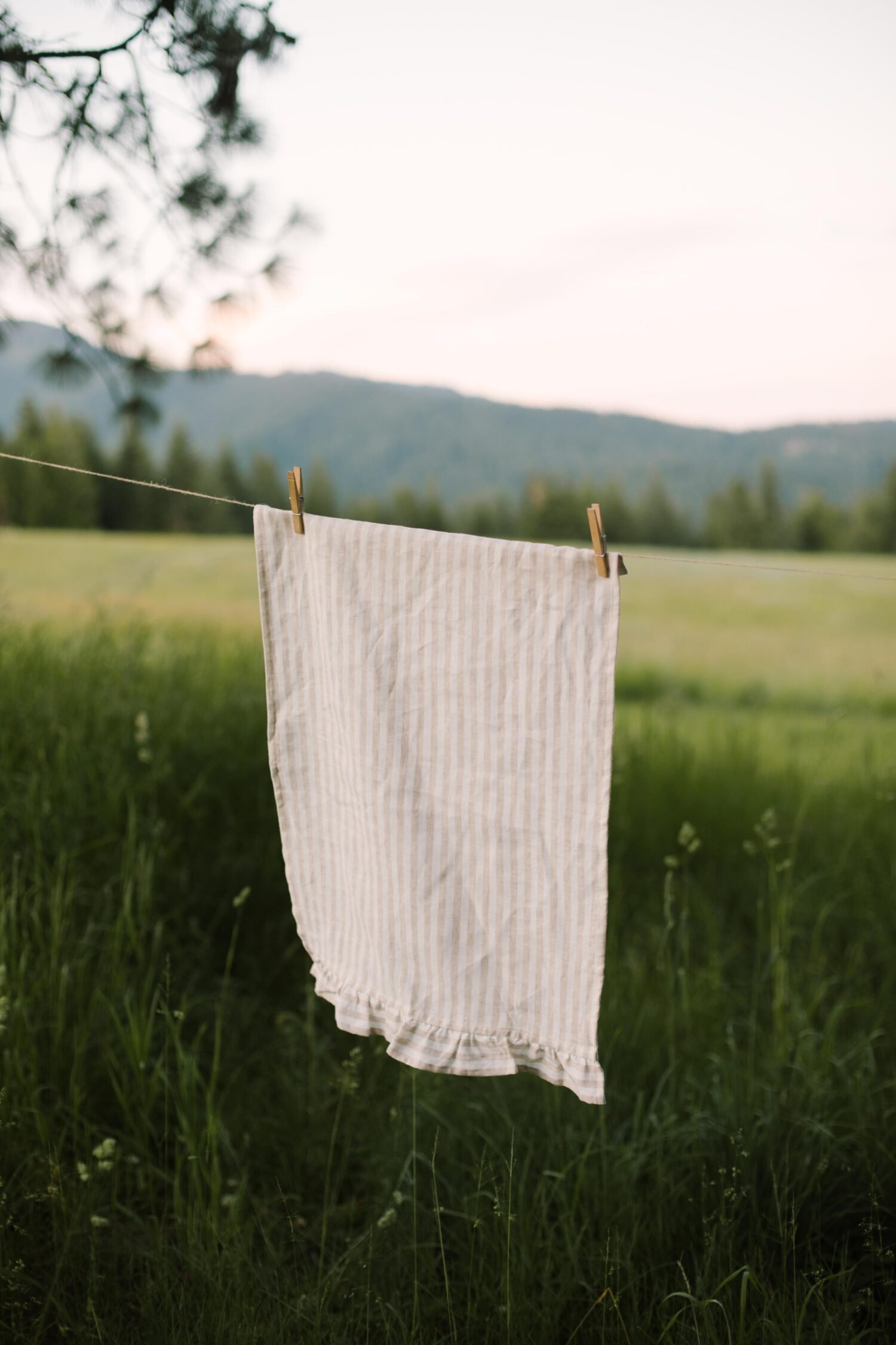 Ruffle Trim Tea Towel in Striped Natural - Image 2