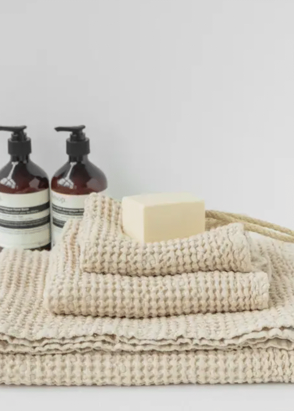 Waffle Linen Towel Set in Vanilla