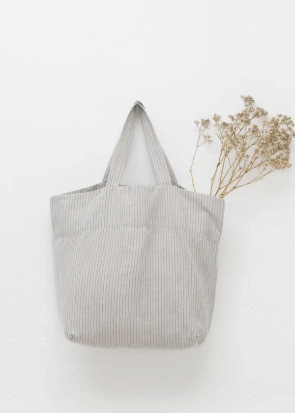 Linen Tote Grey Blue Pinstripe