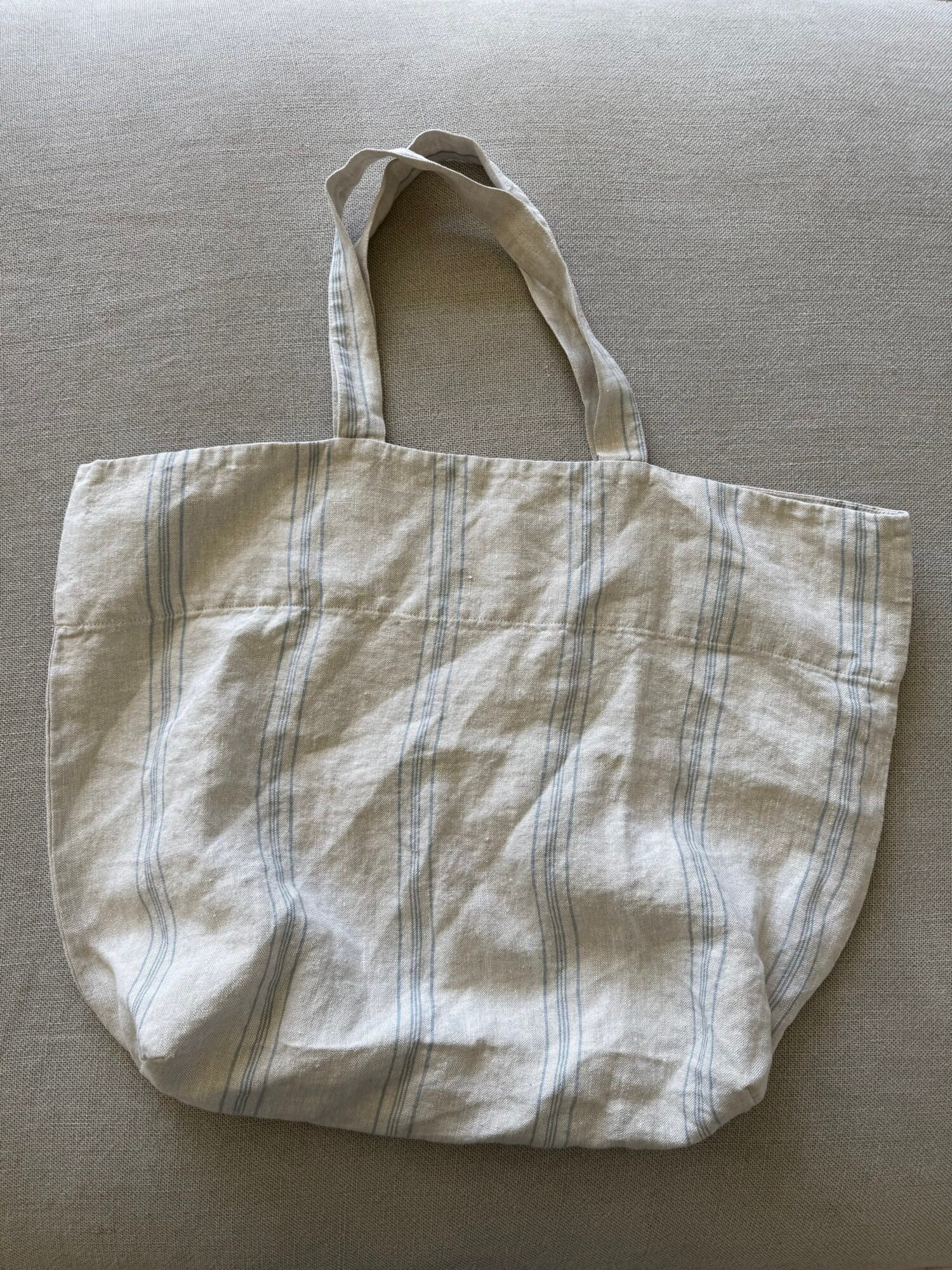 Linen Tote - Grey Blue Wide Stripe - Image 2