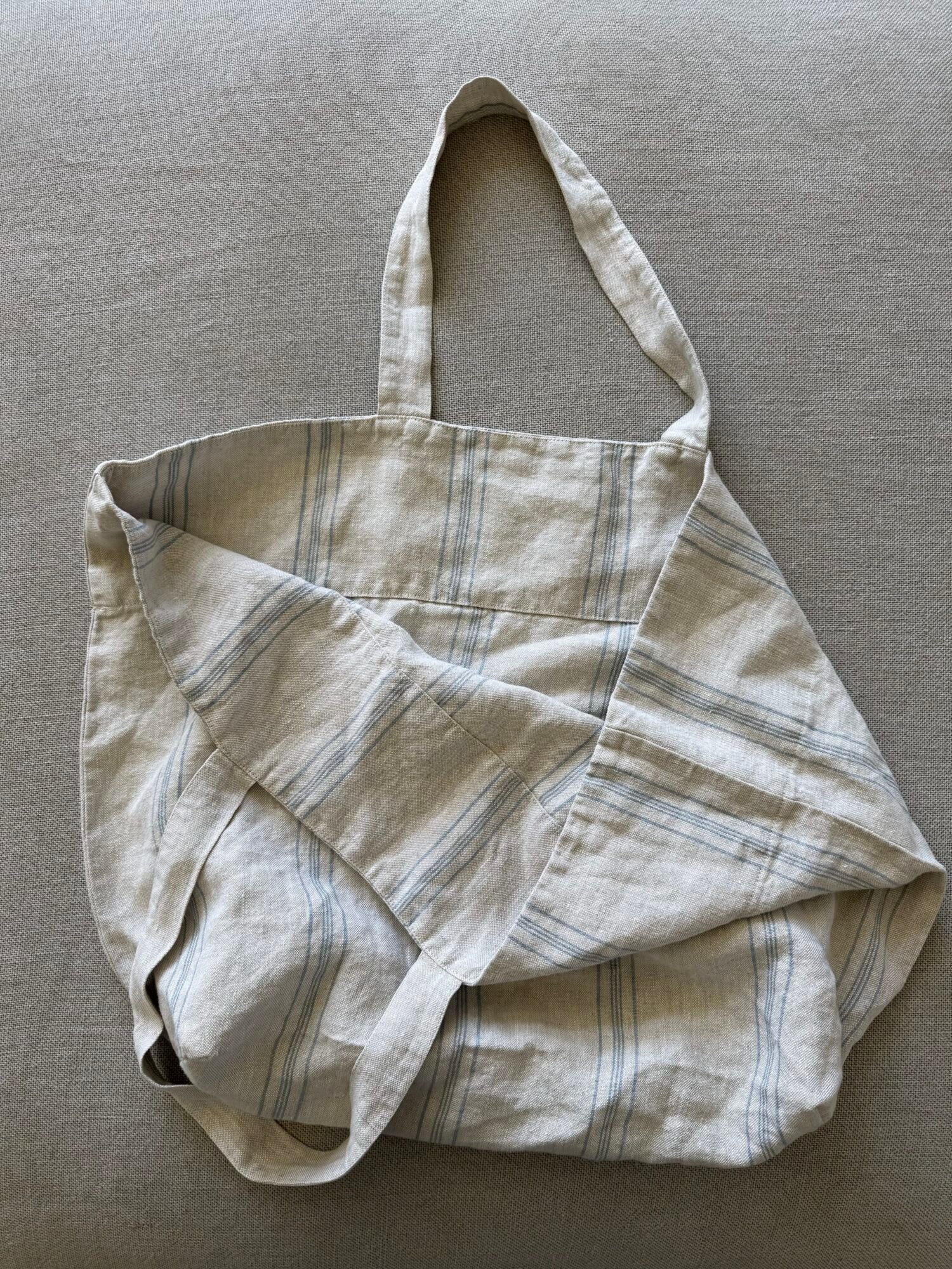 Linen Tote - Grey Blue Wide Stripe - Image 3